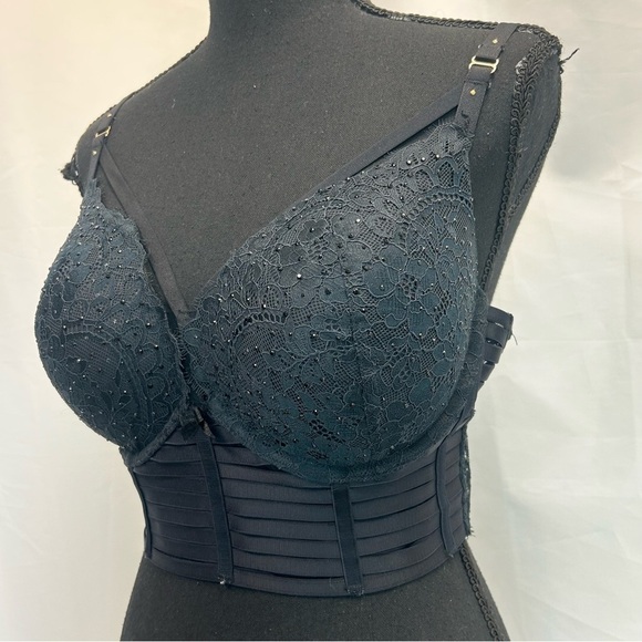 La Senza beyond sexy classic plunge black lace rhinestone Corset bustier bra top - Picture 3 of 9